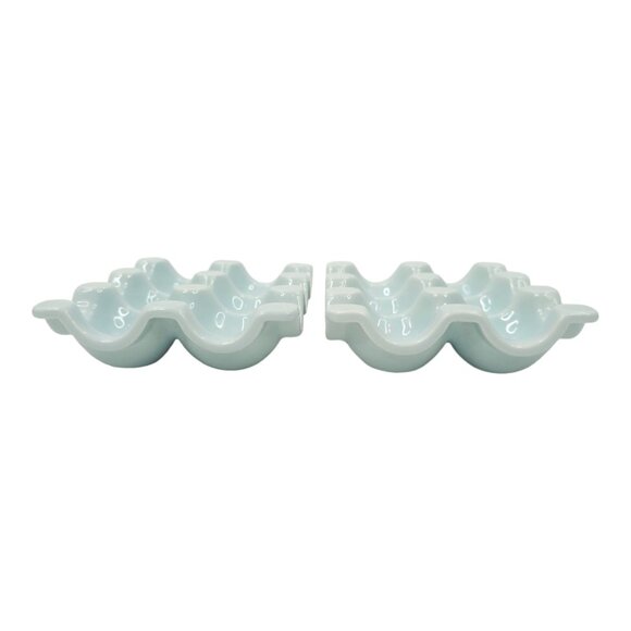 Fishs Eddy Light Baby Blue Ceramic 6 Well Vintage Egg Holders Trays 6.75" x 5" - Picture 5 of 10